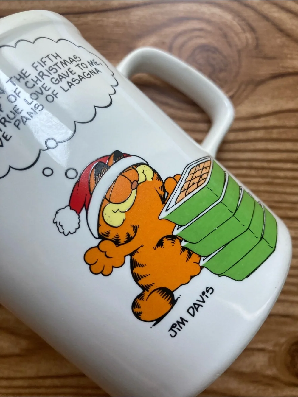 Vintage Enesco Garfield Christmas Five Pans of Lasagna Ceramic Coffee Mug 1978